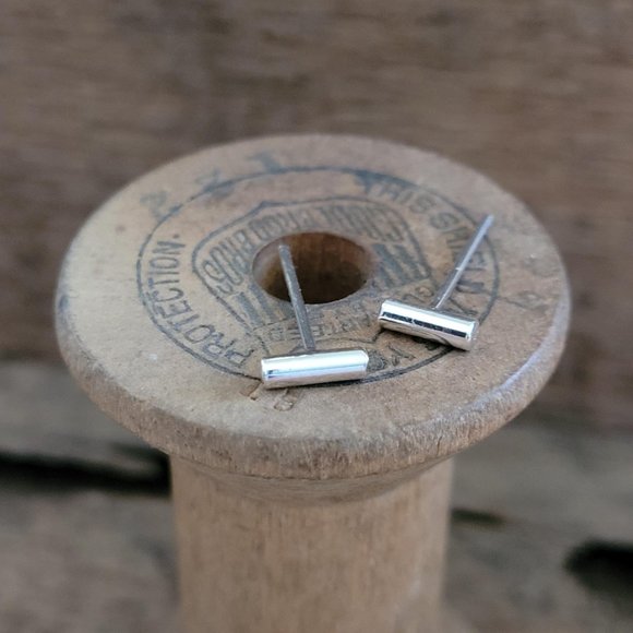 Tiny Sterling Silver Bar Earrings, Metalwork Jewelry, Handcrafted, 925… - Picture 3 of 3